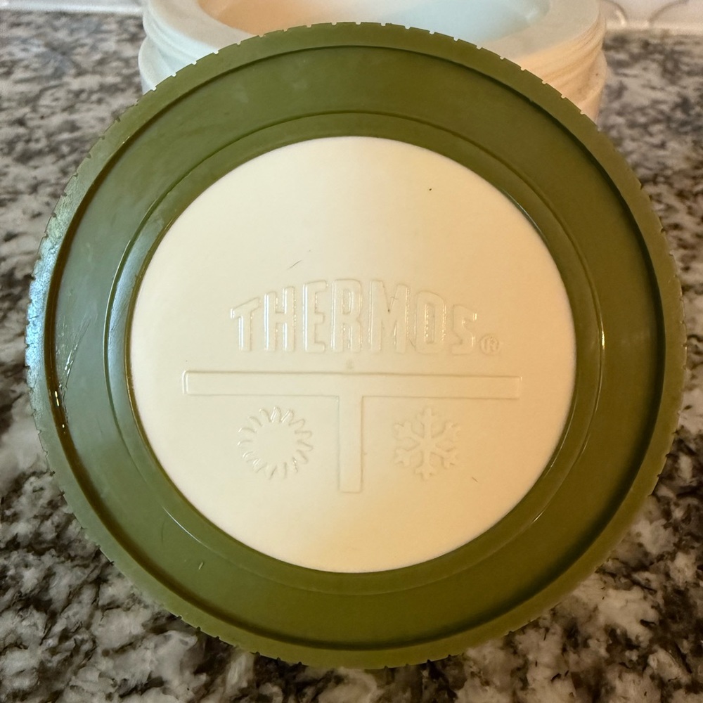 Vintage Thermos Olive Green & Cream